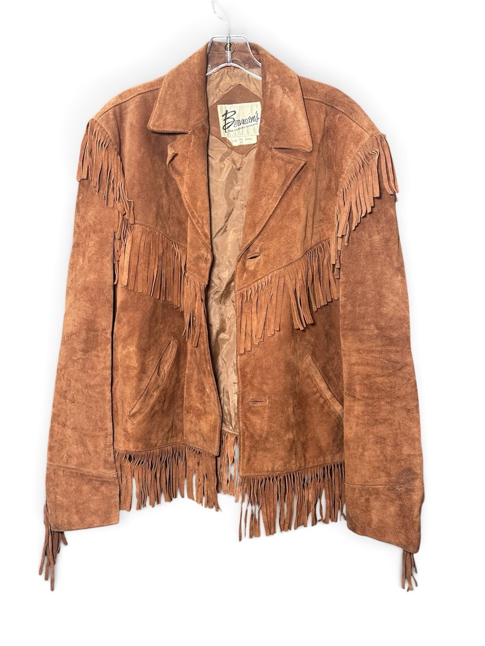 Berman's Vintage Suede Leather Jacket Coat 44 Fringe Hippie Boho 70's Distressed